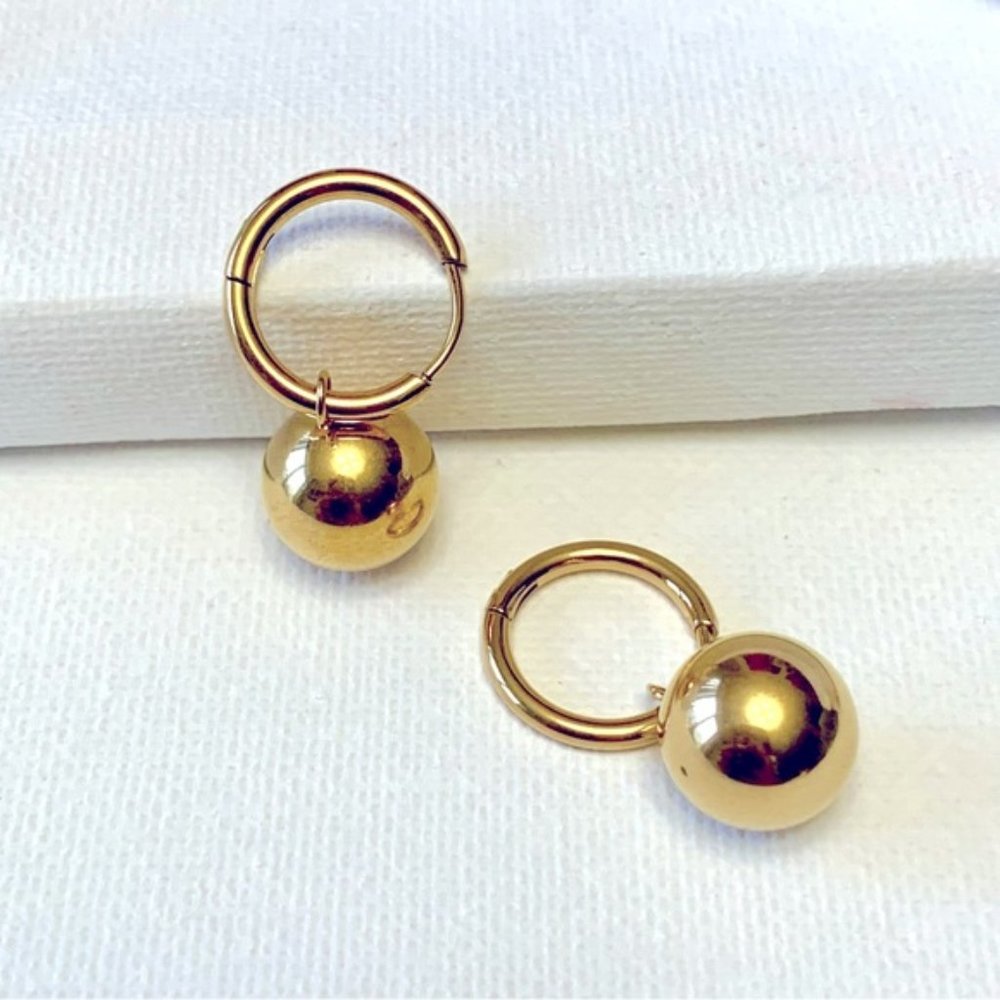 Gold Plated Ball Pendant Hoop Earrings